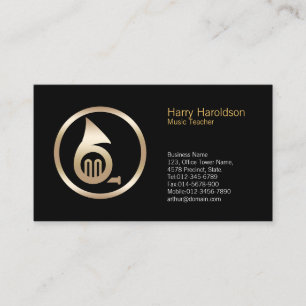 Gold French Horn Icon Music Teacher Business Card