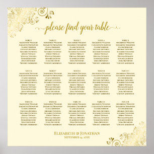 Gold Frills 15 Table Wedding Seating Chart Cream