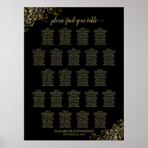 Gold Frills 22 Table Wedding Seating Chart Black
