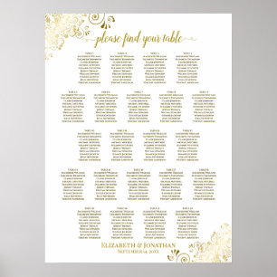 Gold Frills 22 Table Wedding Seating Chart White