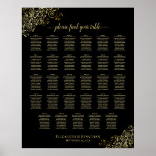 Gold Frills 29 Table Wedding Seating Chart Black