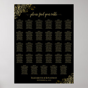 Gold Frills 29 Table Wedding Seating Chart Black