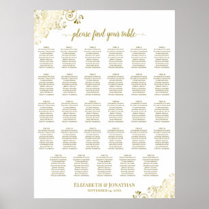 Gold Frills 29 Table Wedding Seating Chart White