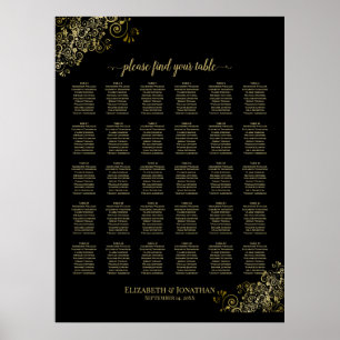 Gold Frills 30 Table Wedding Seating Chart Black