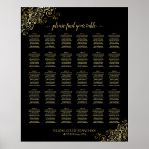 Gold Frills 30 Table Wedding Seating Chart Black