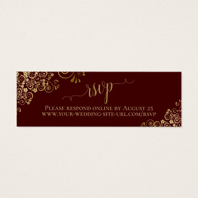 Gold Frills Auburn Brown Wedding RSVP Online Card (Front)