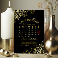 Gold Frills Black Simple Elegant Wedding Calendar