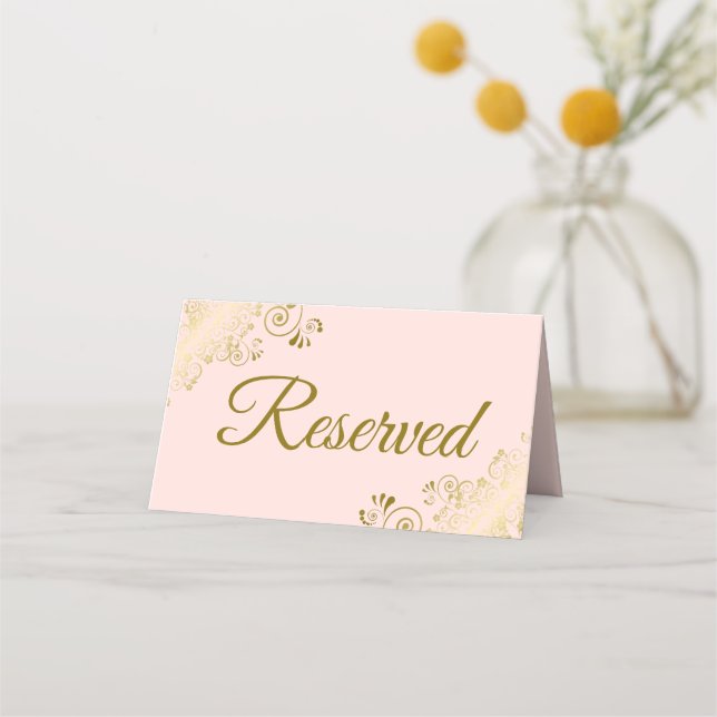 Gold Frills Blush Pink Elegant Wedding Reserved Place Card (Back)