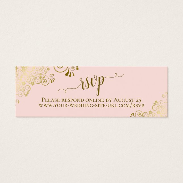 Gold Frills Blush Pink Wedding RSVP Online Card (Front)