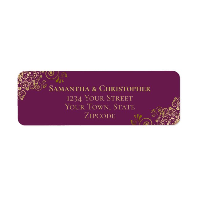 Gold Frills Cassis Purple Wedding Return Address (Front)