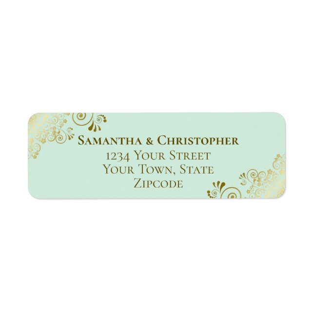 Gold Frills Chic Mint Green Wedding Return Address (Front)