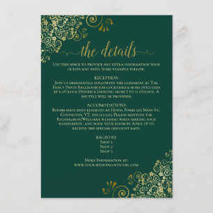 Gold Frills Elegant Emerald Green Wedding Details Enclosure Card