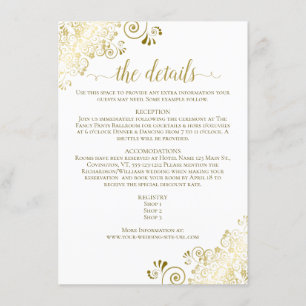 Gold Frills Elegant Gold on White Wedding Details Enclosure Card