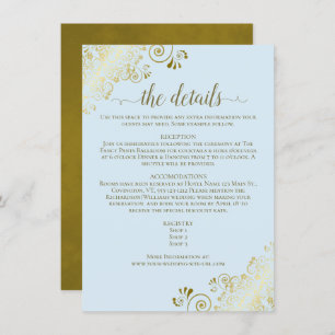 Gold Frills Elegant Powder Blue Wedding Details Enclosure Card