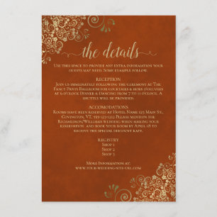 Gold Frills Elegant Rust Orange Wedding Details Enclosure Card