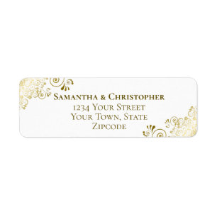 Gold Frills Elegant White Wedding Return Address