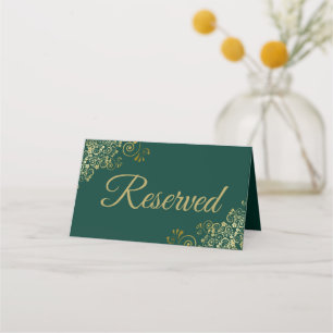 Gold Frills Emerald Green Elegant Wedding Reserved Place Card