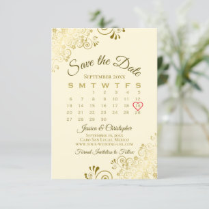 Gold Frills Ivory Cream Chic Wedding Calendar Save The Date