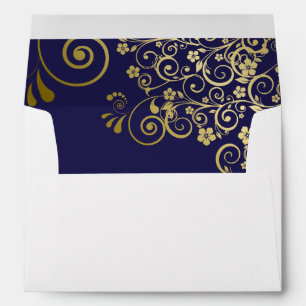 Gold Frills & Navy Blue Inside Elegant Wedding Envelope