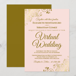 Gold Frills on Blush Pink Elegant Virtual Wedding Invitation