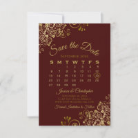 Gold Frills on Burgundy Elegant Wedding Calendar