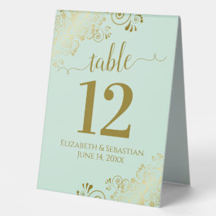 Gold Frills on Neo Mint Green Wedding Table Number