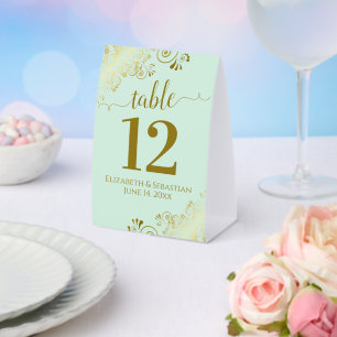 Gold Frills on Neo Mint Green Wedding Table Number