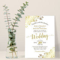 Gold Frills on White Elegant Calligraphy Wedding