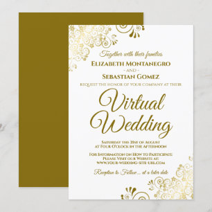 Gold Frills on White Elegant Virtual Wedding Invitation