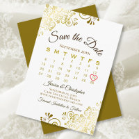 Gold Frills on White Elegant Wedding Calendar
