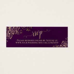 Gold Frills Plum Purple Wedding RSVP Online Card