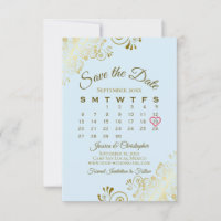 Gold Frills Powder Blue Chic Wedding Calendar