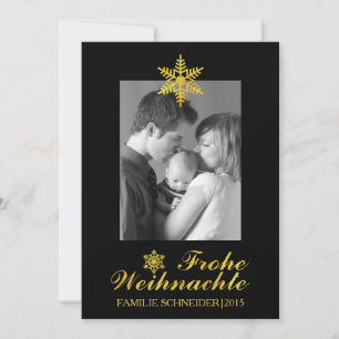 Gold Frohe Weihnachten & snowflake black Christmas Holiday Card