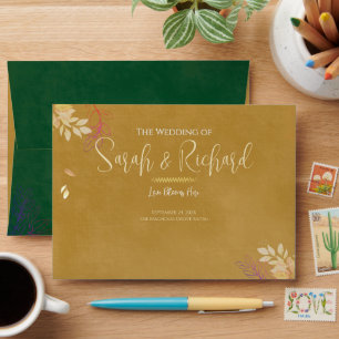 Gold Front Emerald Back Velvet Luxe Wedding  Envelope