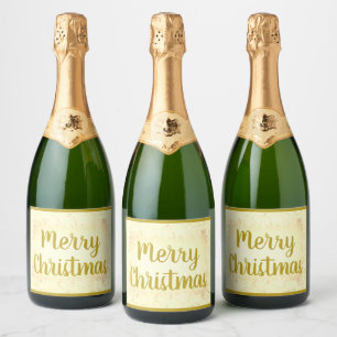 Gold frost Merry Christmas Sparkling Wine Label