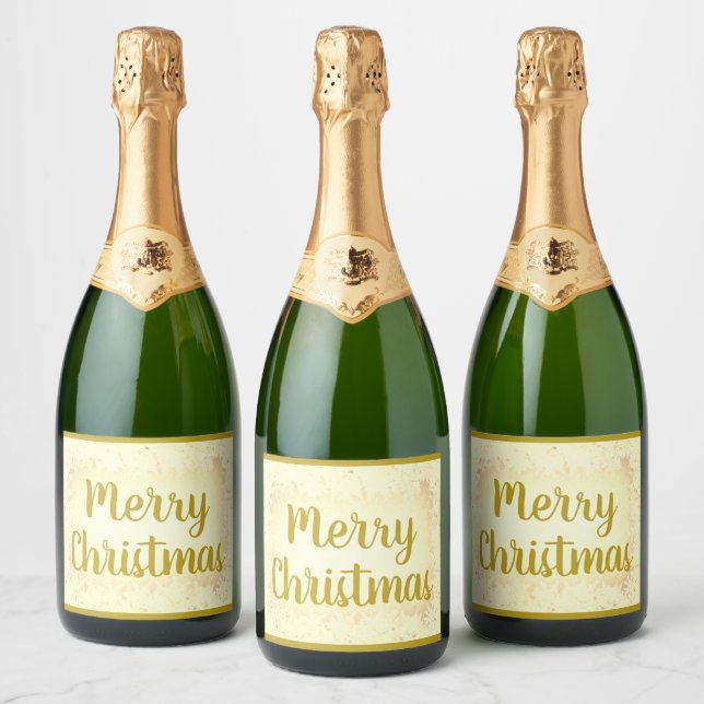 Gold frost Merry Christmas Sparkling Wine Label (Bottles)