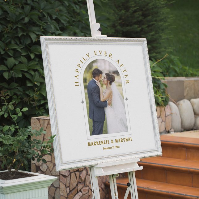 Gold Frosted Elegant Arch Photo Wedding Welcome Acrylic Sign (Creator Uploaded)