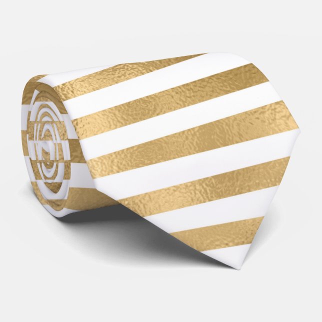 Gold Frozen Background White Stripes  Neck Tie (Rolled)