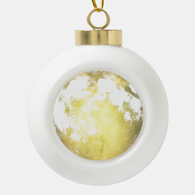 Gold Full Moon Christmas Holiday Ceramic Ball Christmas Ornament (Front)