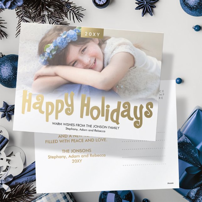 Gold Fun Happy Holidays Photo Modern Postcard (Creator Uploaded)
