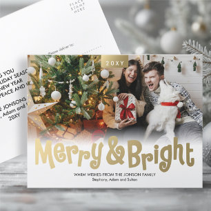 Gold Fun Merry Bright Photo Modern Postcard