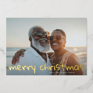 Gold Fun Merry Christmas Family Photo  Foil Holiday Card