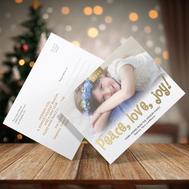 Gold Fun Peace Love Joy Photo Modern Postcard (Creator Uploaded)