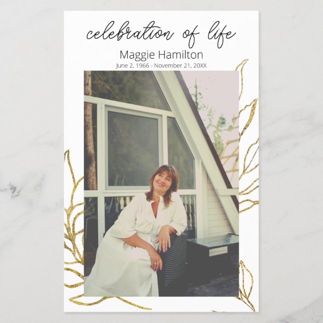 Gold Funeral Celebration of Life Program Budget Flyer (Front)