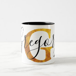 Gold 'G' Monogram w/ Personalised Name Two-Tone Coffee Mug