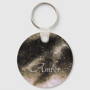Gold Galaxy Sparkle Abstract Personalised Key Ring