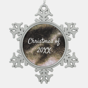 Gold Galaxy Sparkle Abstract Personalised Snowflake Pewter Christmas Ornament