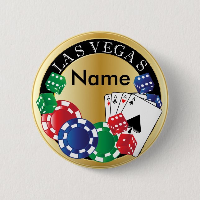Gold Gambler Las Vegas - Dice, Cards, Poker Chips 6 Cm Round Badge (Front)