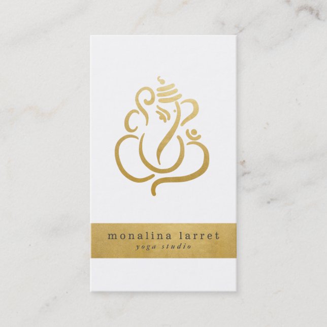 Gold Ganesh Indian God Yoga Studio Business Card (Front)