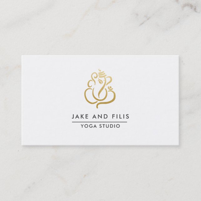 Gold Ganesh Indian God Yoga Studio Business Card (Front)